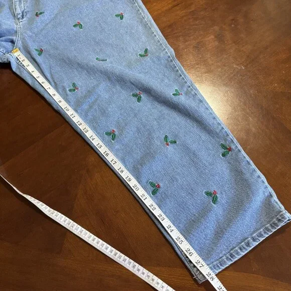 Vintage Quaker Factory Jeans Sz 24W Women’s Cherry Embroidery Print High Rise - Picture 10 of 15